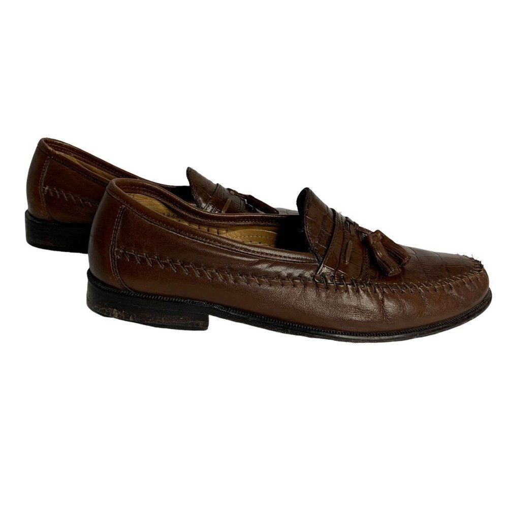 Florsheim Pisa Moc Toe Tassel Dress Loafers 9.5D Cognac Crocodile Print Leather